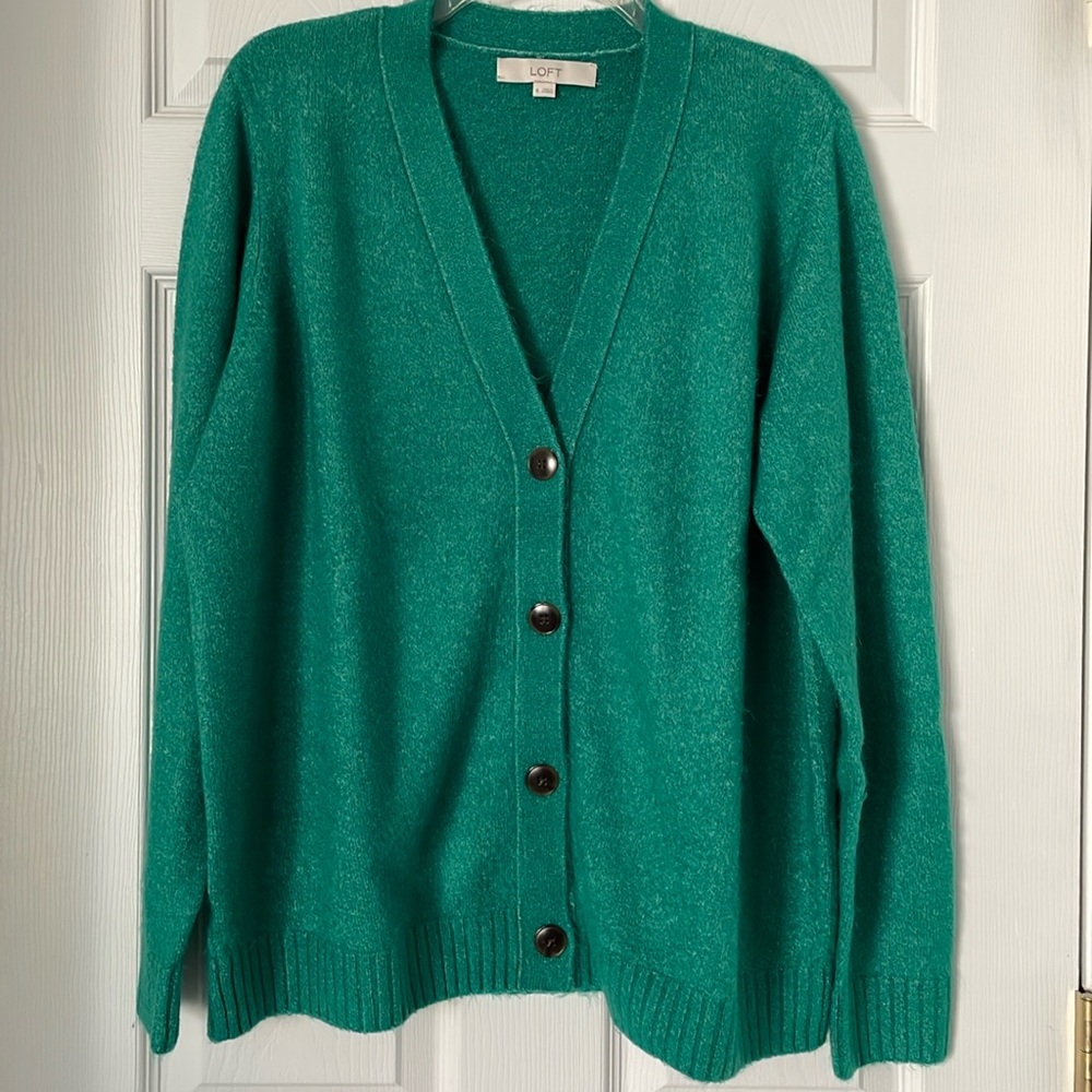 Loft Bright Green Heather V Neck Cardigan